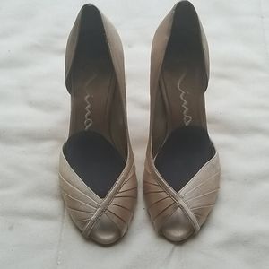 Nina Satin Peep Toe Heels